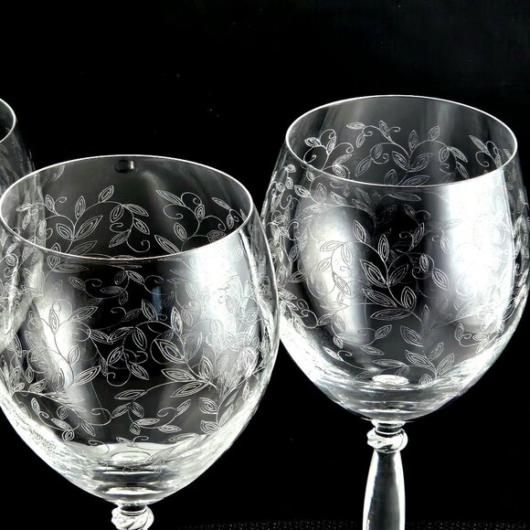 Pier 1 Eliza Water Goblet 8" set of 3 etched leaf red wine glasses cottagecore - Picture 2 of 8